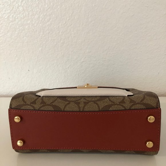 Coach Mini Lane Top Handle in Colorblock Signature Canvas Khaki/Chalk Multi - Picture 6 of 6